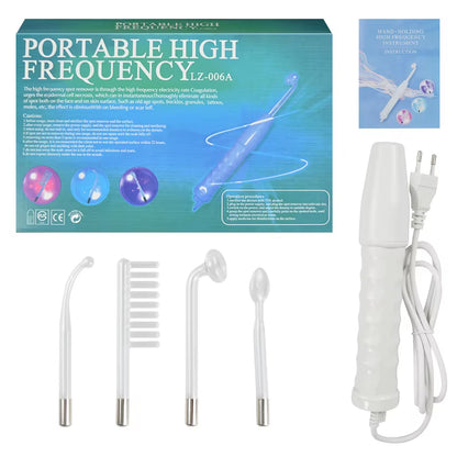 4-IN-1 Portable High Frequency Facial Beauty Machine Electrode Purple Light Glass Tube Wand Acne Massage Facial SPA Skin Care